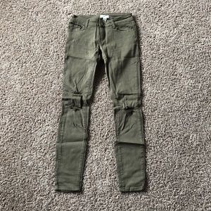 army green ripped skinny jeans